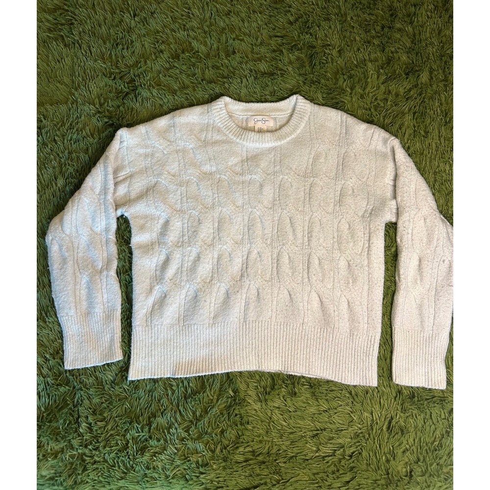 Jessica Simpson Sweater Women XS Ivory Cable Knit Crew Neck Long Sleeve Pullover